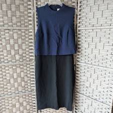 Diane von Furstenberg Navy Blue Black Colorblock Sheath Dress Sz 8 Office Chic
