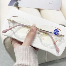 Fashion Rimless cutting edge metal leg diamond anti-blue light reading glasses