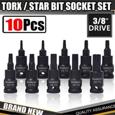 10PC 3/8"Dr Impact Torx Star Bit Sockets Set S2 Steel Bit Tool T10-T55 B Black