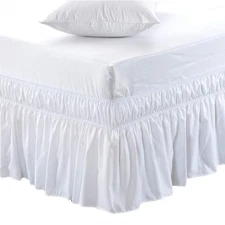 MEILA Wrap Around Bed Skirt Three Fabric Sides Elastic Dust Ruffled 16 Inch Tail