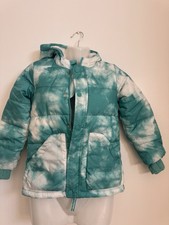 Cat Jack-Girl's Green/white full zip/snap hooded puffer coat size S 6/6