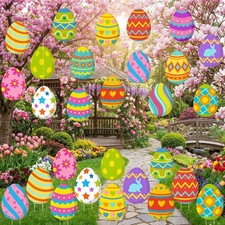 28 Pcs Easter Decorations Outdoor Easter Eggs Yard Signs Hanging Ornaments fo...