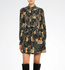 ULLA JOHNSON NWT $670 Simona Silk Floral Long Sleeve Mini Shirt Dress in Nuit 4