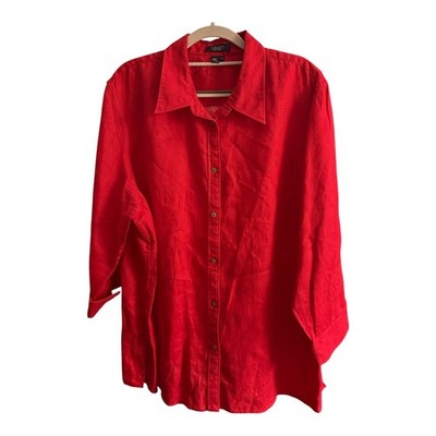 CHAPS Women's 2X Red 100% Linen Button Down Shirt Tunic