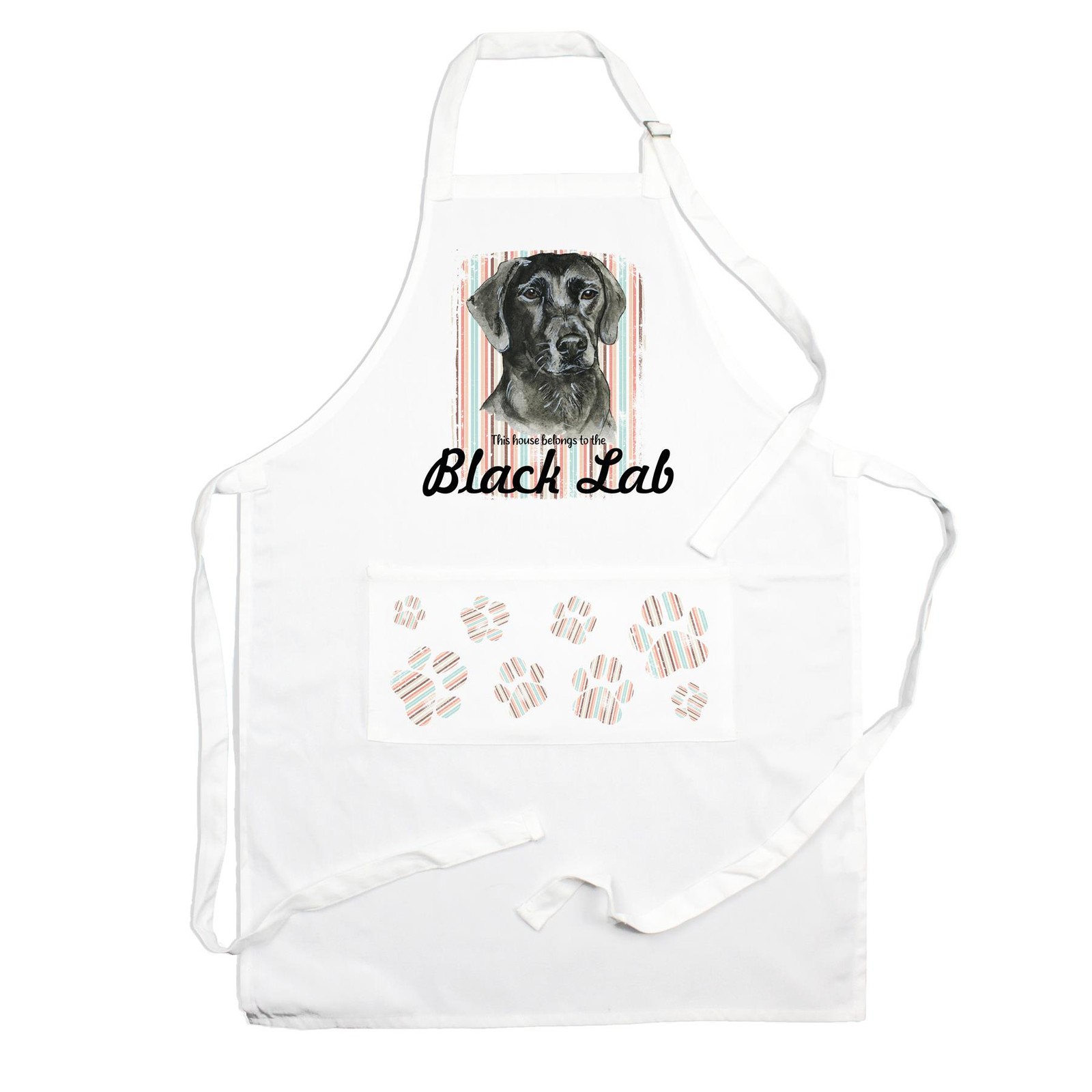 Purely Home Novelty Black Labrador Kitchen Apron With Adjustable Ties & Pocket - White - Image 2