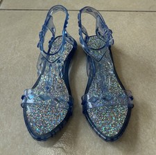 Disney Frozen Girls Blue Sparkly Jelly Shoes Sandals 7.5" l0/12