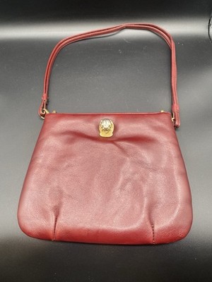 Vintage Ruth Saltz Maroon Leather Purse Cougar Emblem with Leather Straps