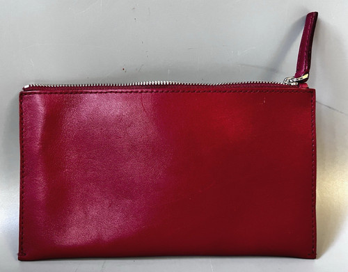 Madewell Smooth Leather Zippered Clutch Pouch Travel Wallet - Red Small 8.75"
