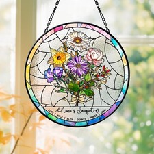 Personalized Birth Flower Stained Glass Suncatcher Mothers Day Grandma Gift