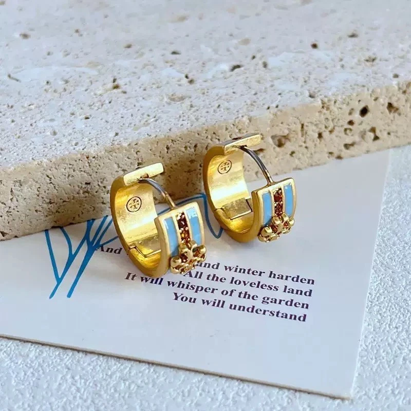 ¡Nuevo! Pendientes antiguos Tory Kira pavé esmalte bisagra azul multi con bolsa para joyas Foto 2 de 3