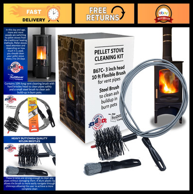 Pellet Stove & Dryer Vent Cleaning Kit - 3'' Brush & 10ft Flexible Steel Tool for