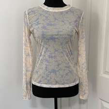 Intimately Free People Sheer Top Womens Small Blue Cream Floral Mesh Fairy
