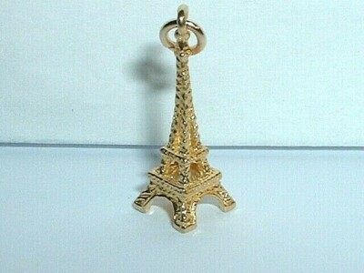 14k YELLOW GOLD 3D PARIS EIFFEL TOWER PENDANT CHARM