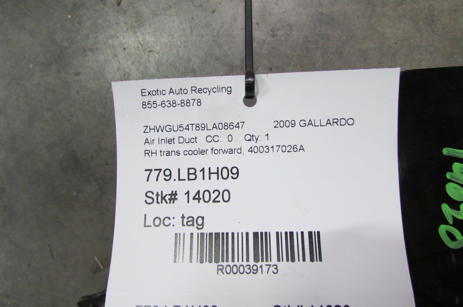 Lamborghini Gallardo LP550,560,570, Right Oil Cooler Air Intake Duct, 400317026A