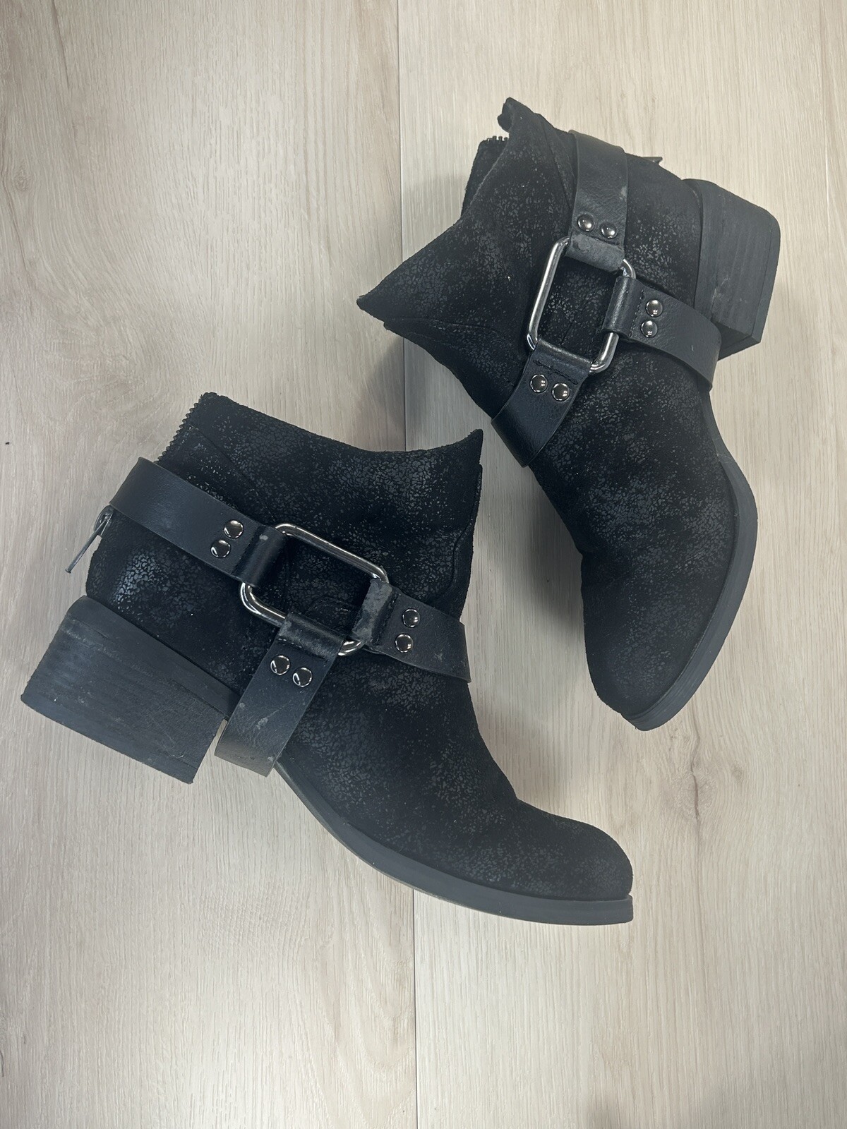 Not Rated Western Harness Women Ankle Boots Size 7 Black Low Heel Cowboy Boho