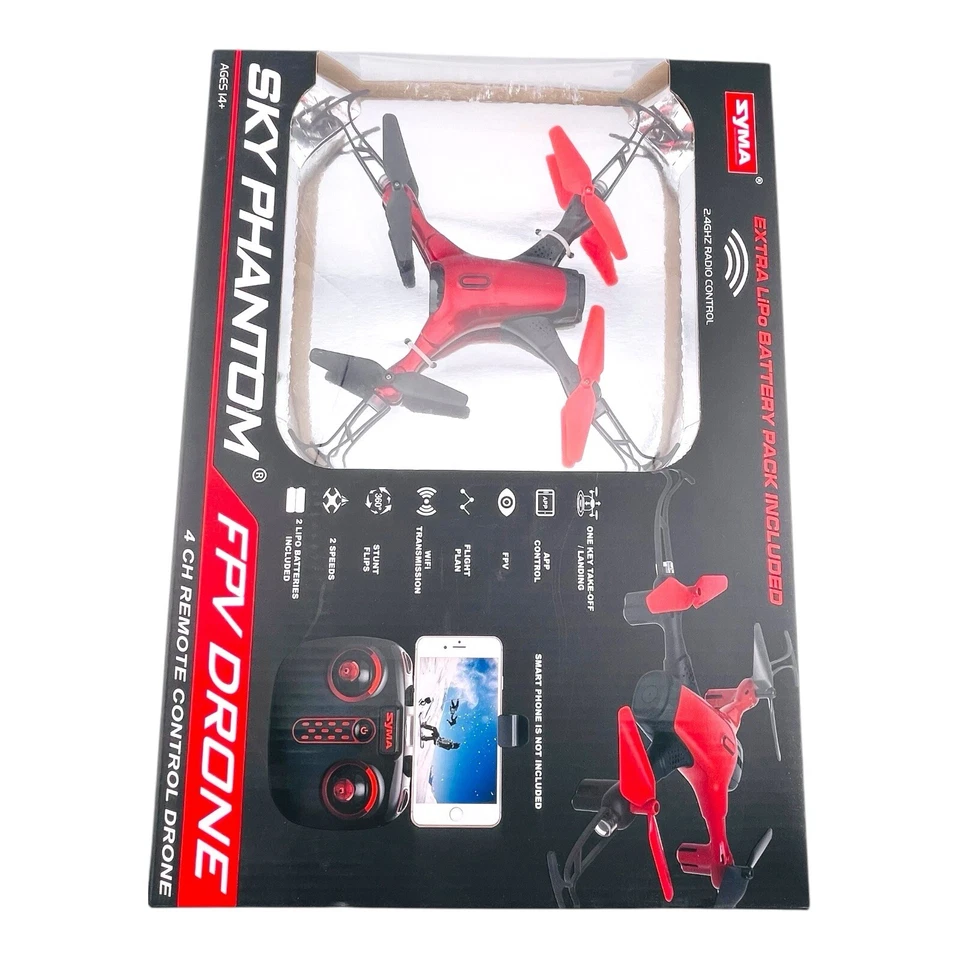 SYMA Sky Phantom FPV Drone 4 CH Remote Control Drone RED, Phone Not Included - Image 2 of 4