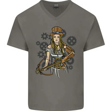 A Steampunk Woman With a Crossbow Mens V-Neck Cotton T-Shirt