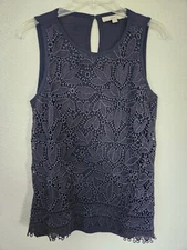 Loft Sleeveless Navy Blue Embroidered Front Pattern Womens Medium Petite