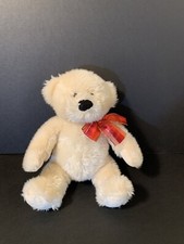 Paris  s Presents Blonde Teddy Bear Red Bow Plush Stuffed Animal 10" Sitting