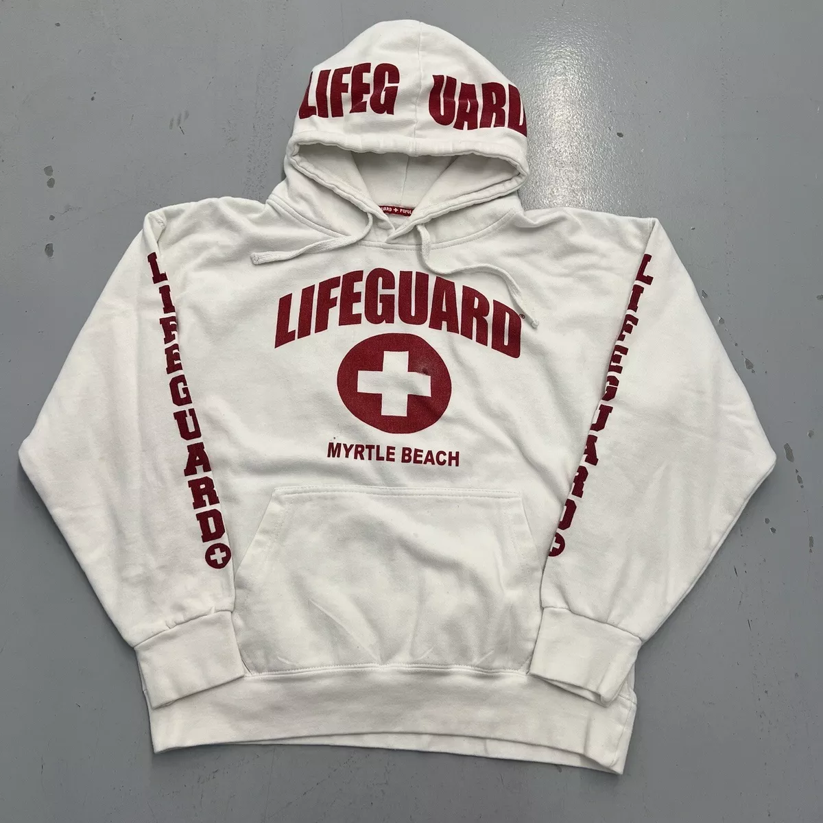 Vintage Lifeguard Myrtle Beach White Pullover Hoodie Sweatshirt