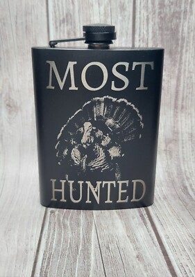 Most Hunted - Wild Turkey - Black Stainless Hip Flask 8oz. 