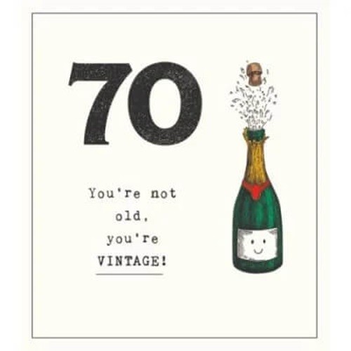 70th Birthday Card Vintage Champagne – Humorous Greeting Card by Pigment