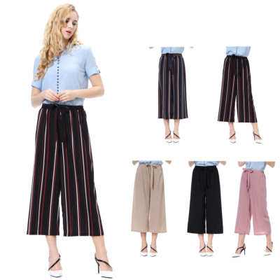 New Women Ladies Cropped Pants Wide Leg Culottes Trousers 3/4 Length Boho New@@@