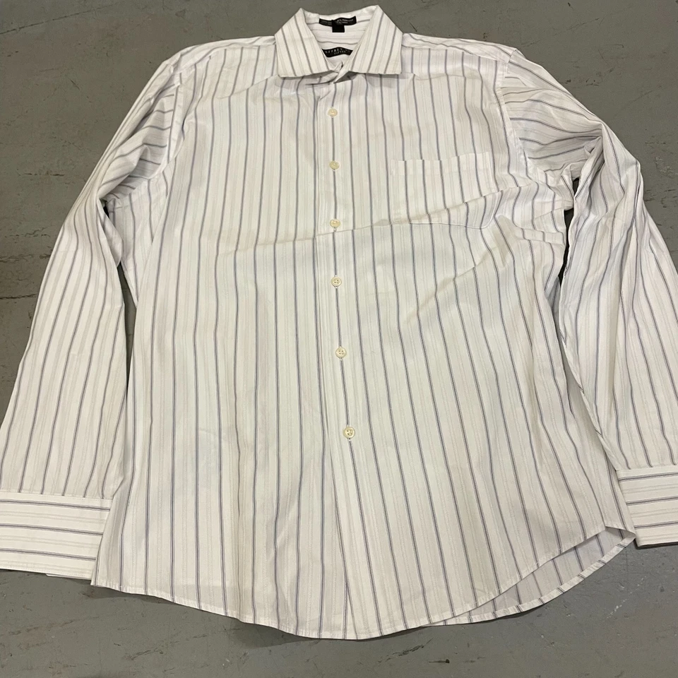 Geoffrey Beene Fitted Long Sleeve Pocket White Striped Blue Gray 16 Large - Image 3 of 4