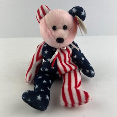 Spangle the Bear   Pink Face Beanie Baby USA! USA! Elections Have Consequences!