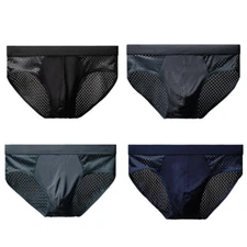 Men Ice Silk Underwear Briefs Breathable Hollow Boxer Shorts Knickers Panties. H