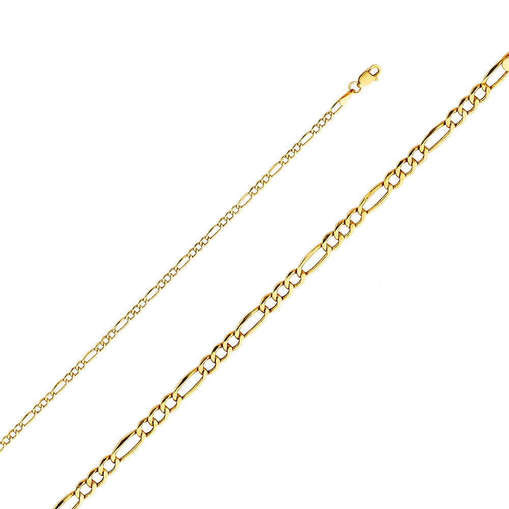 Wellingsale 14k Yellow Gold 2.6mm Figaro 3+1 Hollow Chain Necklace