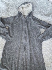 Pottery Barn Teen Sz. S/M one pc. gray sweatshirt zip up hooded pj. Exc. quality