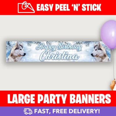 Huskies, Dogs Personalised Birthday Party Self Adhesive Banners! Extra Wide!