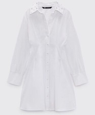 ZARA PEARL APPLIQUÉ POPLIN DRESS WHITE 2816/262 XS