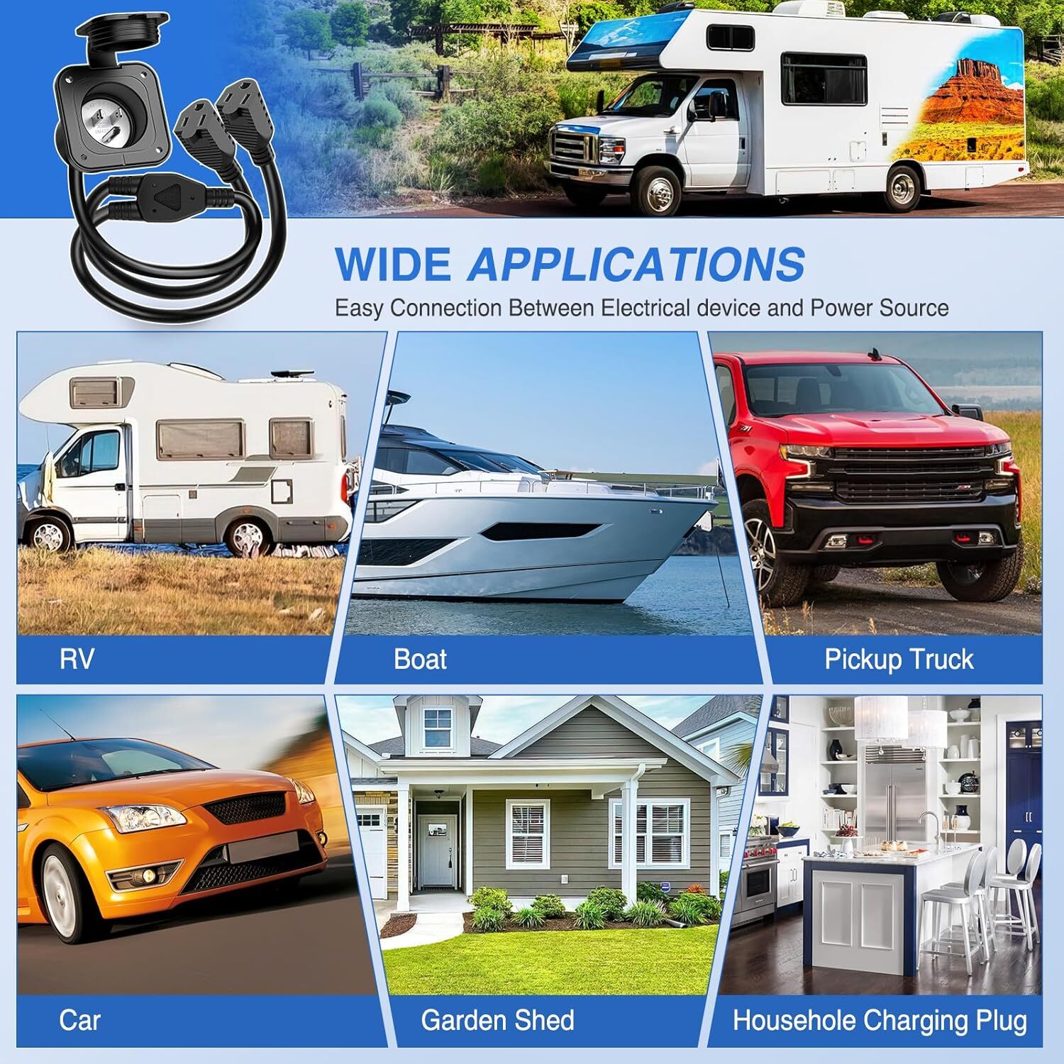 Nilight 15 AMP RV Power Flanged Inlet 125V AC Port Shore Receptacle with Cord