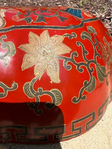 Vintage Large Chinese Red Lacquerware Box Lobed Pumpkin Design Decorative Lidded - Picture 9 of 14