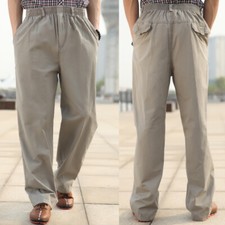 Men Loose Cargo Work Pant Elastic Waist Straight Leg Military Trousers Plus Size