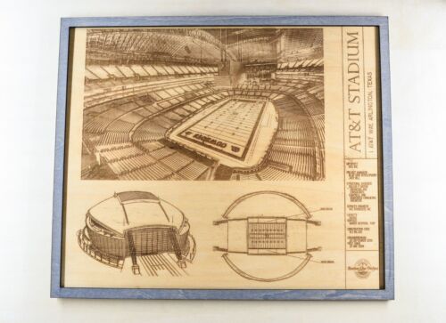 AT&T Stadium Dallas Cowboys Texas Stadium Blueprint Wood Engraved Plaque - Picture 1 of 10