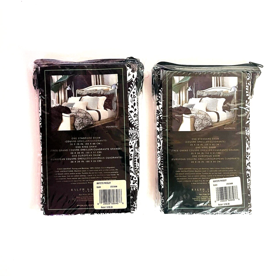 Ralph Lauren Montecito Paisley Blanco y Negro 2 Fundas de Almohada Estándar Foto 2 de 4