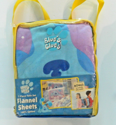 VTG. NIP 2000 Nickelodeon Blue's Clues Twin Flannel Sheet Set Bonus Backpack