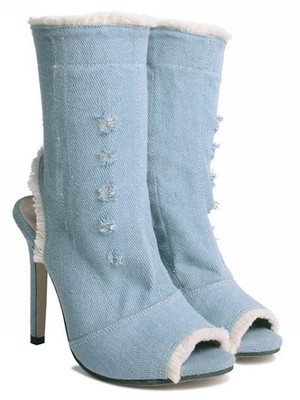 stivali stivaletti traforati estivi denim jeans 11 cm pelle sintetica 9394  | eBay