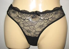 COCO LINGERIE - NEW - SIZE: SMALL -SHEER BLACK LACE  THONG  PANTY 