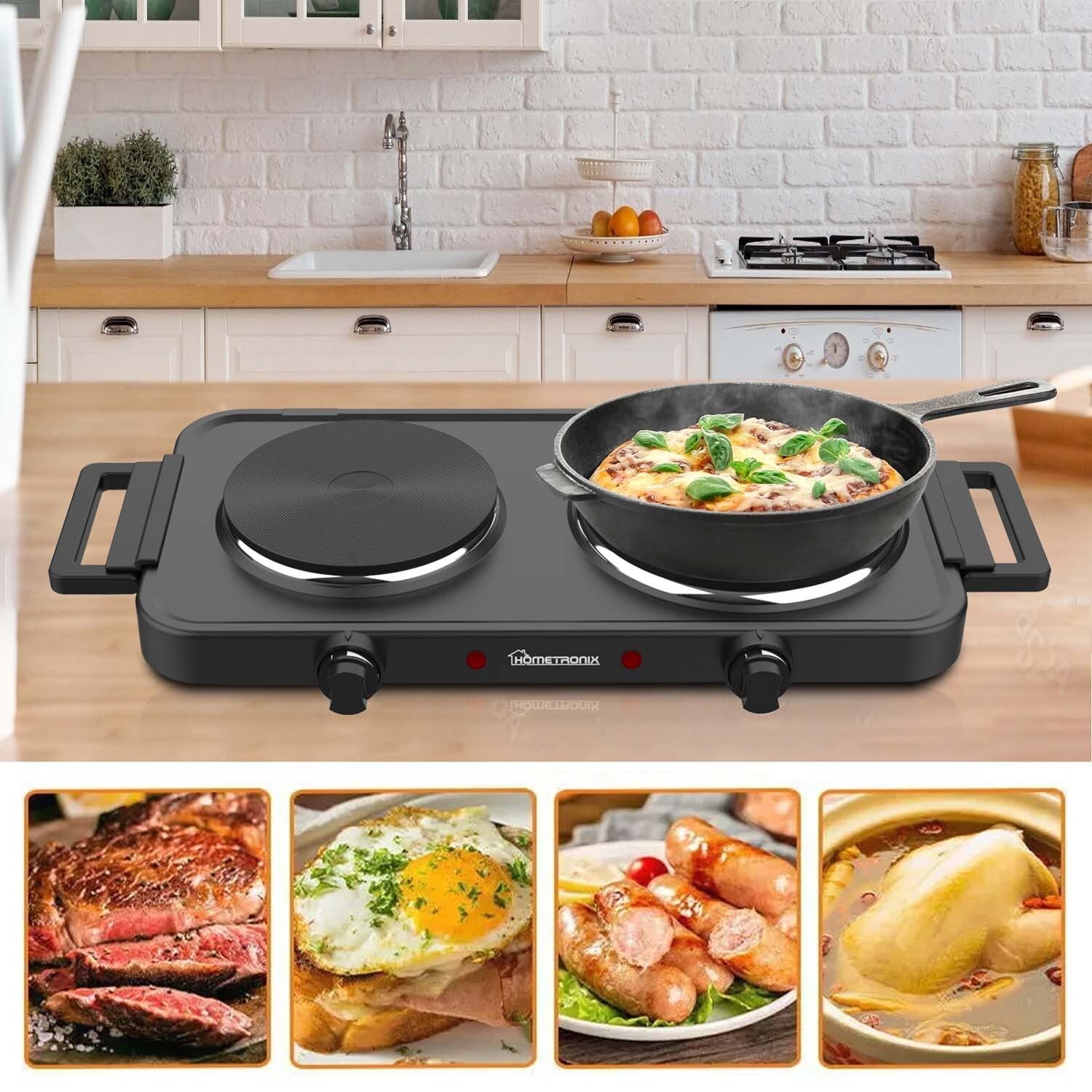 Electric Hob Portable Electric Hot Plate Double with Dual Temperature