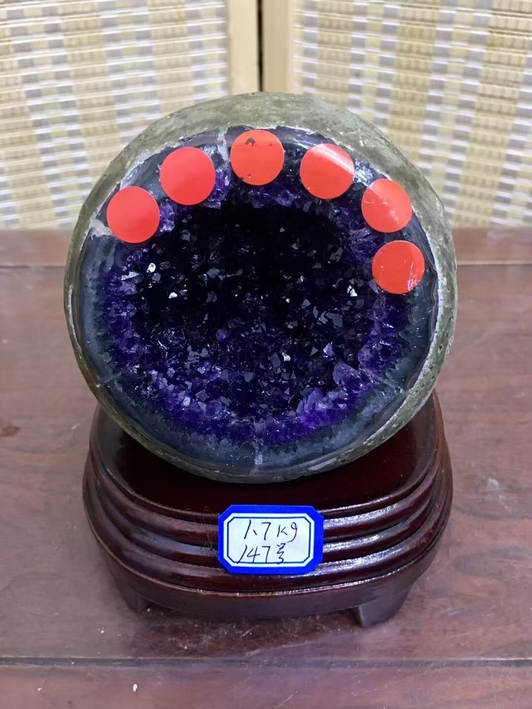 3.74LB Natural Uruguay Amethyst Geode Quartz Crystal Cluster Decor Healing+Stand