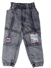 Vintage 80  s Little Levi's Kids Denim Jean Jogger SZ 5 Retro Patchwork Race Car