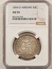 1854-O SEATED LIBERTY HALF DOLLAR ARROWS - NGC AU-55, FRESH!