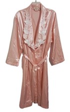 VTG Victoria's Secret Gold Label Robe M/L Belt Floral Satin Rose Pink Honeymoon