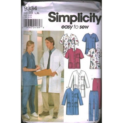 Simplicity 9334 Easy to Sew Medical Scrubs Pattern Lab Coat Top Pants Size L XL