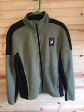 SPYDER Sweater Full Zip Jacket Fleece Lined Size Small Green Athletic Knit