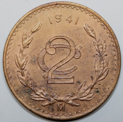 1941 Mexico 2 Centavos Foreign Coin  XF   # 0030